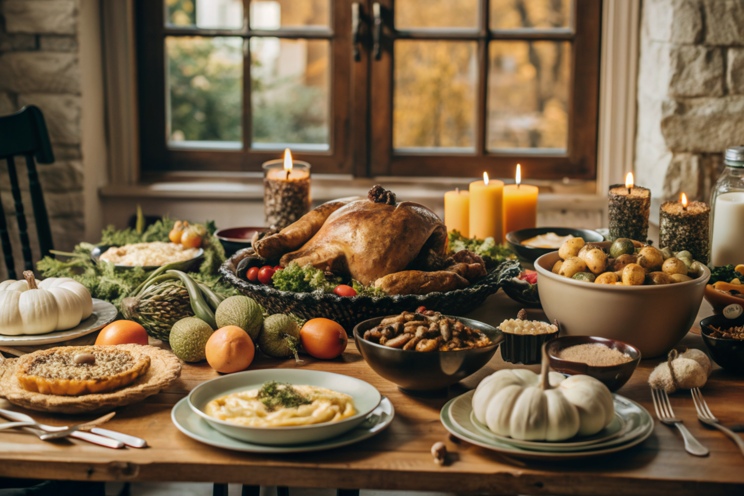 Festive Thanksgiving Feast in a Cozy Autumn Setting